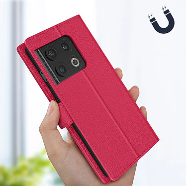 Avizar Housse pour OnePlus 10 Pro 5G Aspect Grainé Clapet Portefeuille Support Vidéo  Rose pas cher