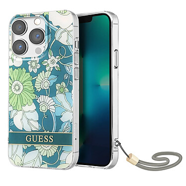 Guess Coque pour iPhone 13 Pro avec Dragonne Design Floral Délicat Multicolore