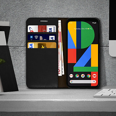 Avis Avizar Étui Google Pixel 4 XL Folio Cuir Véritable Porte cartes Support Vidéo - noir