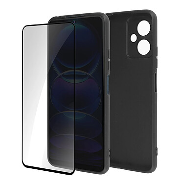 Avizar Coque pour Xiaomi Redmi Note 12 5G Souple Noir et Verre Trempé 9H  Contour Noir