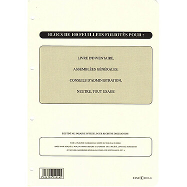 ELVE Recharge Classeur (Assemblée, Délibération Etc..) 297 x 210 Folioté 4 trous 100P