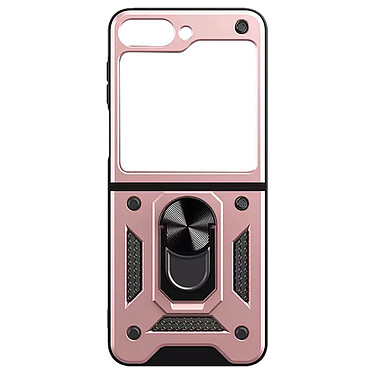 Avizar Coque pour Samsung Z Flip 5 Hybride Antichoc Fine Bague Métallique Support  Rose Gold