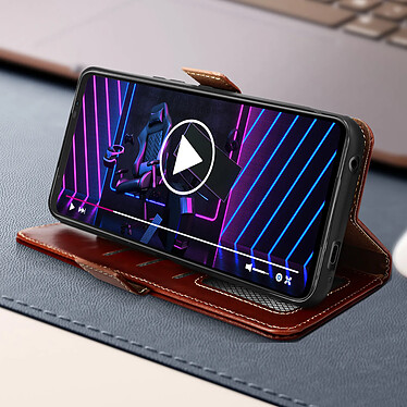 Avis Avizar Housse pour Asus Rog Phone 7 Cuir Véritable Clapet Porte-carte Support Vidéo  Marron