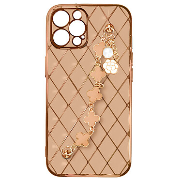 Avizar Coque Géométrique pour iPhone 12 Pro avec Chaine Trèfle à quatre feuilles  Rose