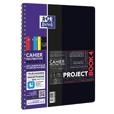 OXFORD Cahier Etudiant PROJECTBOOK spiralé couv PP 200 pages seyès 23,3x29,8