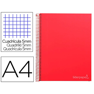 Avis LIDERPAPEL Cahier spirale Jolly A4 280p 75g quadrillé 5x5mm microperforé 4 trous - Rouge