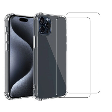 Acheter Evetane Coque iPhone 15 Pro Max Antichoc Silicone bords renforcés + 2 Vitres en verre trempé Protection écran