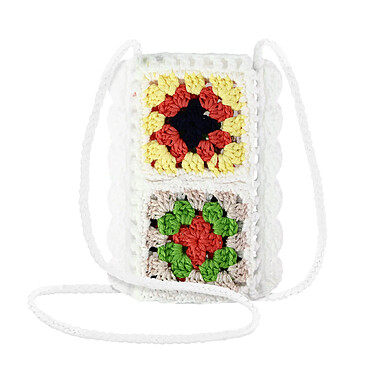 Avizar Sac Bandoulière pour Téléphone Tissé Creux Motifs Colorés  Blanc