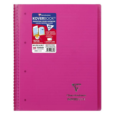 CLAIREFONTAINE Koverbook reliure intégrale enveloppante polypro transparent 22,5x29,7cm 160p ligné perfo. 4 trous coloris assortis pas cher