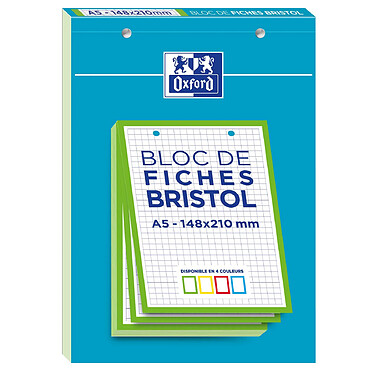 OXFORD Bloc de 30 Fiches Bristol Perforées 2.0 A5 Q5/5 Bordures vertes