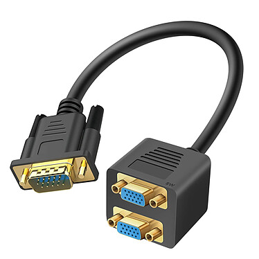 LinQ Adaptateur Vidéo VGA Mâle vers Double VGA Femelle Compact Robuste Noir