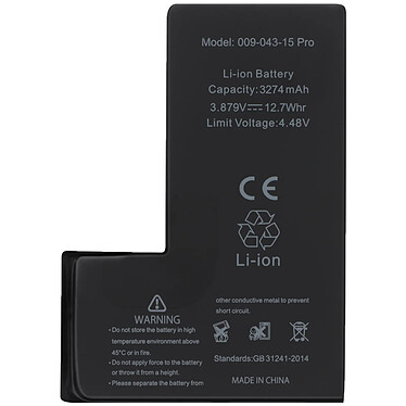 Clappio Batterie sans BMS pour iPhone 15 Pro 3274mAh Sans message d'erreur Noir