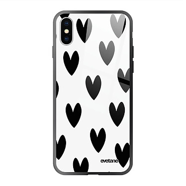 Evetane Coque en verre trempé iPhone Xs Max Coeurs Noirs