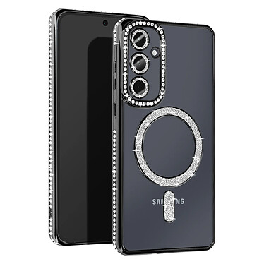 Avizar Coque Diamant pour Samsung Galaxy A35 MagSafe Contour Strass Noir