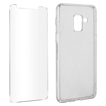 Avizar Coque Samsung Galaxy A8 Silicone Souple Film Verre Trempé 9H Transparent