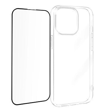 Avizar Coque pour iPhone 15 Pro Max Silicone Gel et Verre Trempé 9H Biseauté Noir