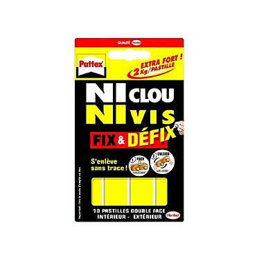 PATTEX Etui de 10 Pastilles adhésives ni clou ni vis double face suporte 2kg fix défix