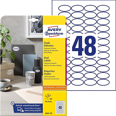 Avis AVERY Etui 480 Etiquettes d'identification Ovale 40 x 20mm Blanc