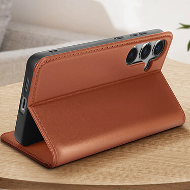 Acheter Avizar Housse pour Samsung S24 Plus et S25 Plus Cuir Véritable Porte-carte Marron Clair