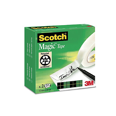 SCOTCH Lot de 2 Rubans Adhésif Magic 810, invisible, 12 mm x 66 m