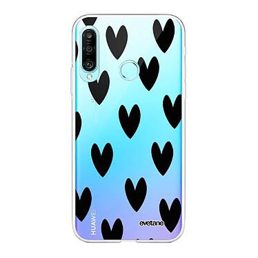 Evetane Coque Huawei P30 Lite/ P30 Lite XL 360 intégrale transparente Motif Coeurs Noirs Tendance