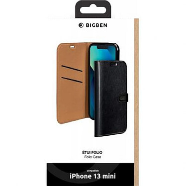 BigBen Connected Étui pour iPhone 13 mini Folio Wallet Fermeture avec Languette Aimantée Noir pas cher