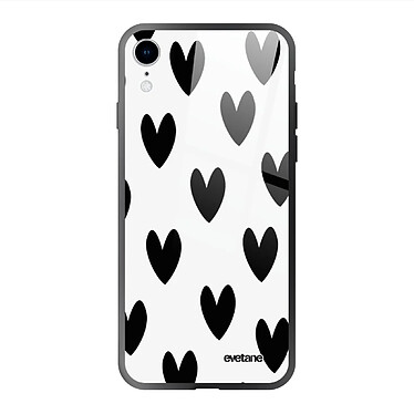 Evetane Coque en verre trempé iPhone Xr Coeurs Noirs