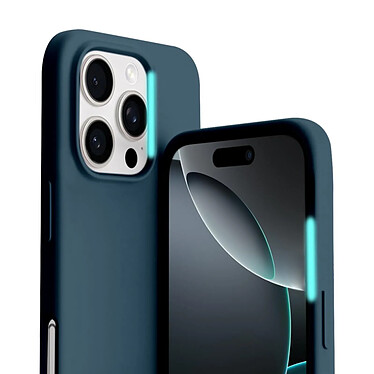 Evetane Coque iPhone 16 Pro Max Silicone liquide Bleue Marine + 2 Vitres en Verre trempe Protection ecran Antichocs pas cher