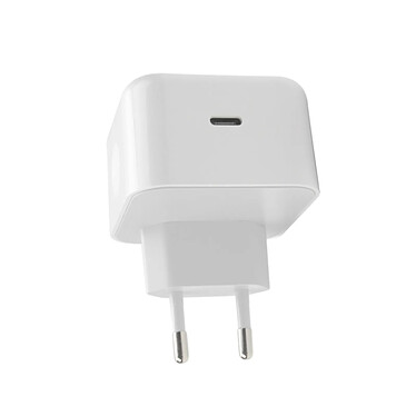 Setty Chargeur Secteur Rapide USB-C Power Delivery 20W Compact Sortie Vers le Bas Blanc