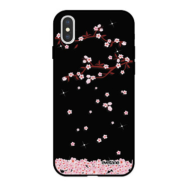 Evetane Coque iPhone X/ Xs Silicone Liquide Douce noir Chute De Fleurs