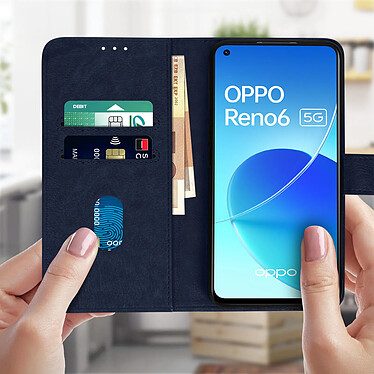 Avis Avizar Housse Oppo Reno 6 5G Clapet Portefeuille Fonction Support vidéo bleu nuit