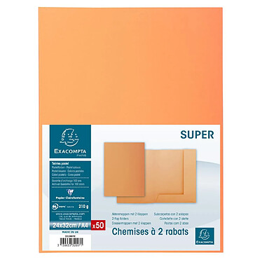 Avis EXACOMPTA Paquet de 50 chemises 2 rabats SUPER 210g 24x32cm Orange