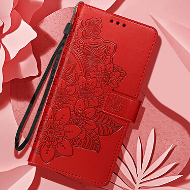 Acheter Avizar Étui Fleurs Mandala pour Samsung Galaxy A35 5G Portefeuille Dragonne Rouge