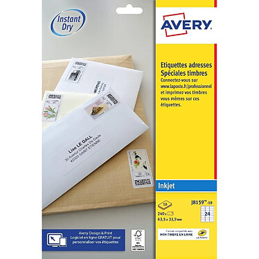 AVERY Pochette 240 étiquettes autocollantes ''Montimbrenligne'' imprimables 63,5 x 33,9 mm