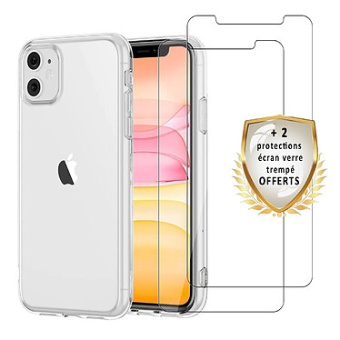 Evetane Coque iPhone 11 Silicone + 2 Vitres en verre trempé Protection écran et antichocs