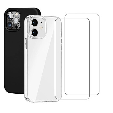 Acheter Evetane Lot de 2 Coques iPhone 12/12 Pro transparente Motif et Noire Antichoc Silicone + 2 Vitres en verre trempé Protection écran