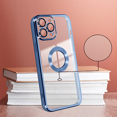 Avizar Coque iPhone 14 Pro Silicone Souple Bloc Caméra Couvert  Transparent Contour bleu Chromé pas cher