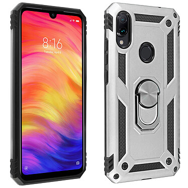 Avizar Coque Xiaomi Redmi Note 7 Bi matière Rigide et Souple Bague Support Vidéo argent