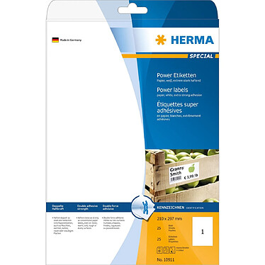 HERMA Étiquettes super adhésives 210 x 297 A4 25 pièces Blanc