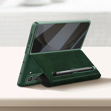 Acheter Avizar Coque clapet pour Samsung Galaxy Z Fold 5 simili cuir Porte-cartes et Stylet Support vidéo  Vert foncé