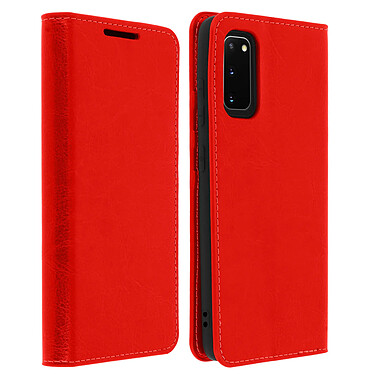 Avizar Étui Galaxy S20 Folio Cuir Véritable Porte cartes Support Vidéo - rouge