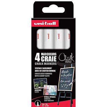 UNI-BALL Marqueur craie Chalk marker PWE3MS/4 PF, étui de 4