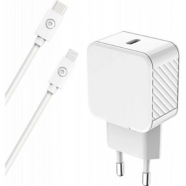 Force Power Chargeur Secteur 25W Power Delivery + Câble Renforcé USB C/USB C Blanc