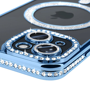 Avis Avizar Coque Diamant pour iPhone 15 Protection MagSafe Contour Strass Bleu Clair