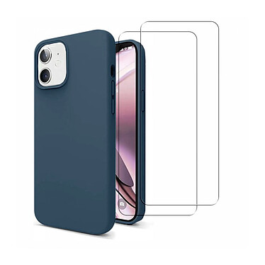 Acheter Evetane Coque iPhone 11 Silicone liquide Bleu Marine + 2 Vitres en Verre trempé Protection écran Antichocs