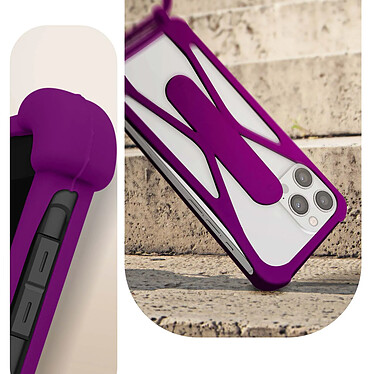 Avis Avizar Coque Cordon pour Smartphone Universel Silicone Coins bumper Béquille support  Violet foncé