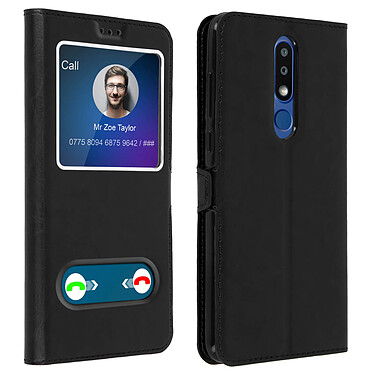 Avizar Housse Nokia 3.1 Plus Étui Double Fenêtre Fonction Support Coque Silicone - noir