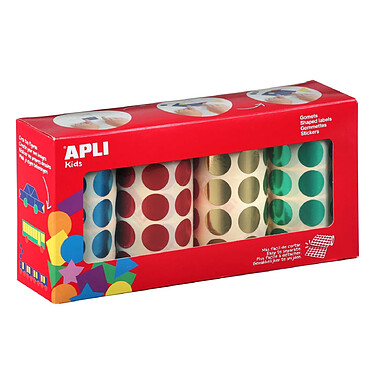 APLI Boîte de 4 rouleaux de gommettes rondes Ø 20 mm couleurs métallisées