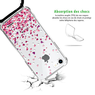 Avis Evetane Coque cordon iPhone 7/8/ iPhone SE 2020 noir Dessin Confettis De Coeur