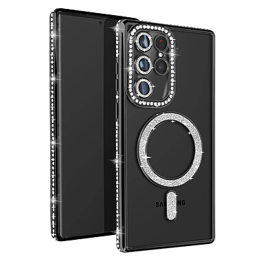 Avizar Coque Diamant pour Samsung Galaxy S22 Ultra MagSafe Contour Strass Noir